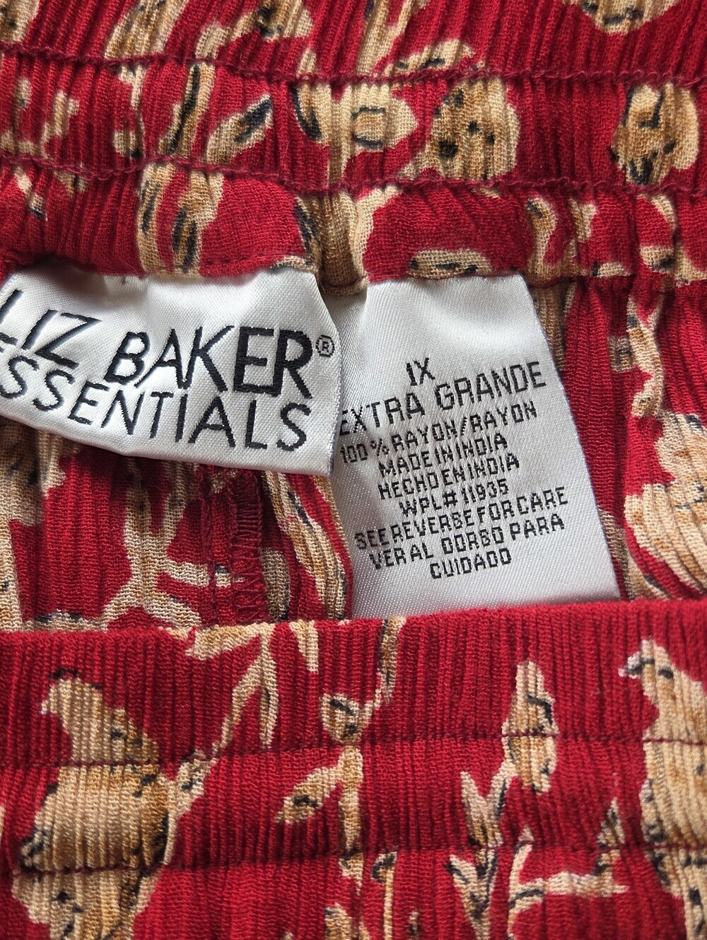 Vintage Liz Baker Red Floral Crinkle Broomstick Skirt 1X Plus Size Cottagecore - Picture 7 of 11